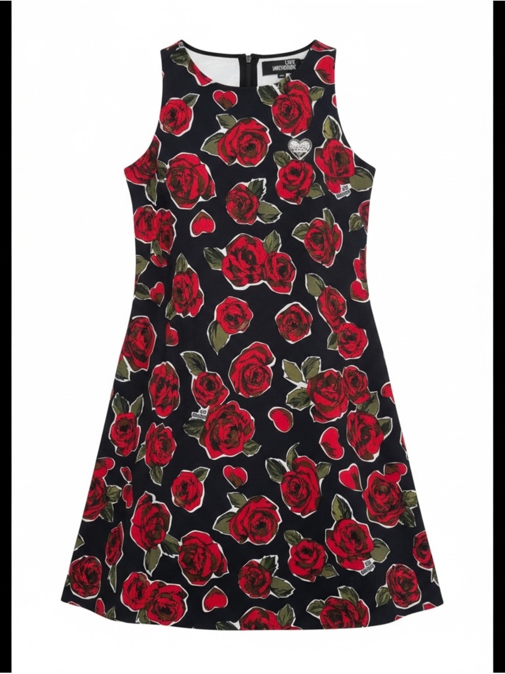 Love Moschino Red Rose Heart Print Cotton Shift Dress IT 42 US 6